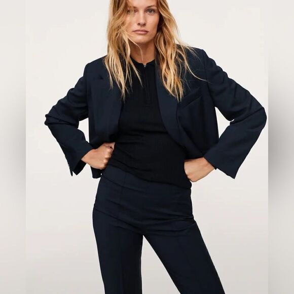 Mango 100% Wool Co-Ord Set Blazer Pants Navy - Picture 5 of 7